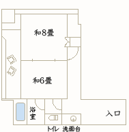 観月の間 和洋室 和室6畳+8畳+バストイレ付 間取り